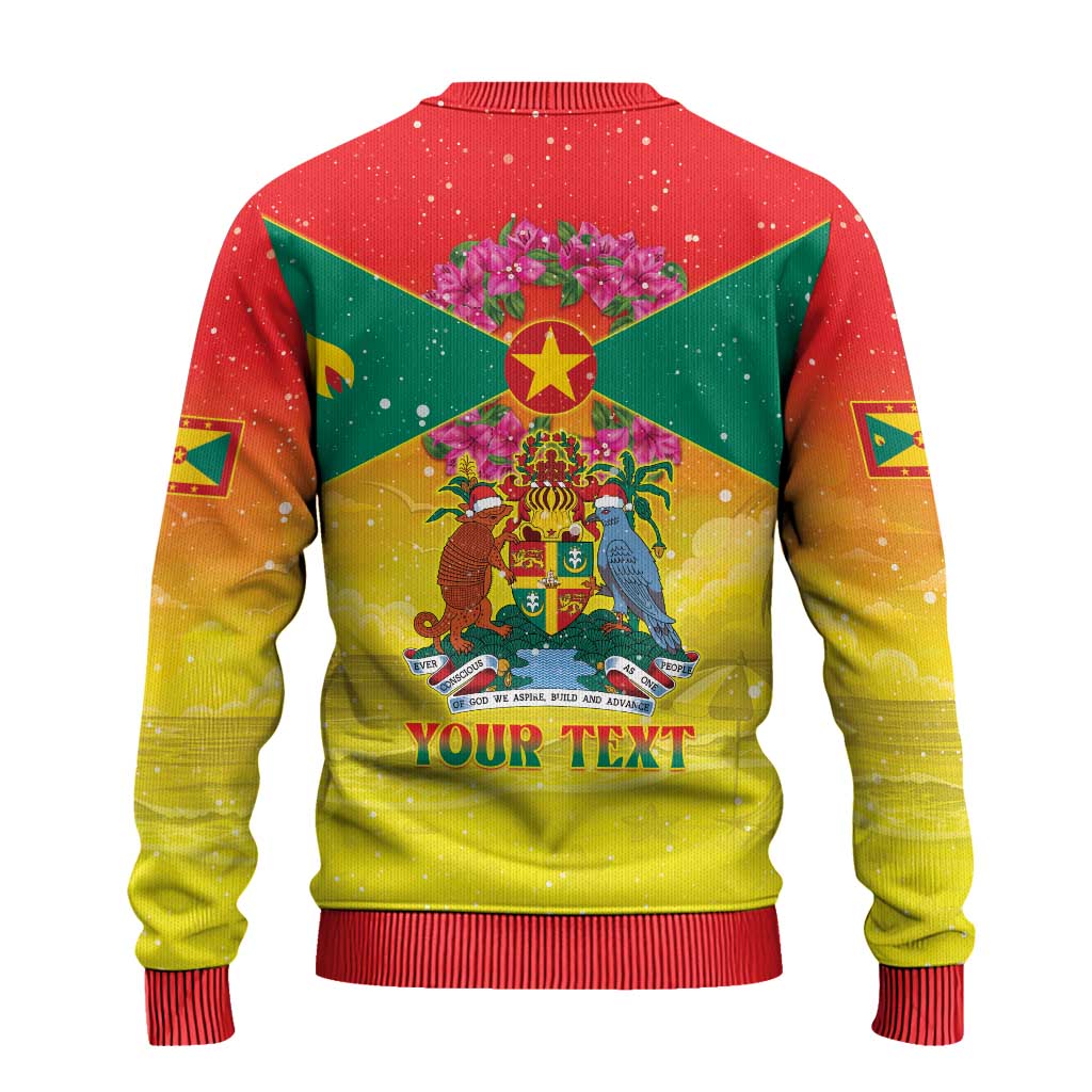 Personalized Grenada Christmas Ugly Christmas Sweater Coat Of Arms Bougainvillea Wreath - Wonder Print Shop