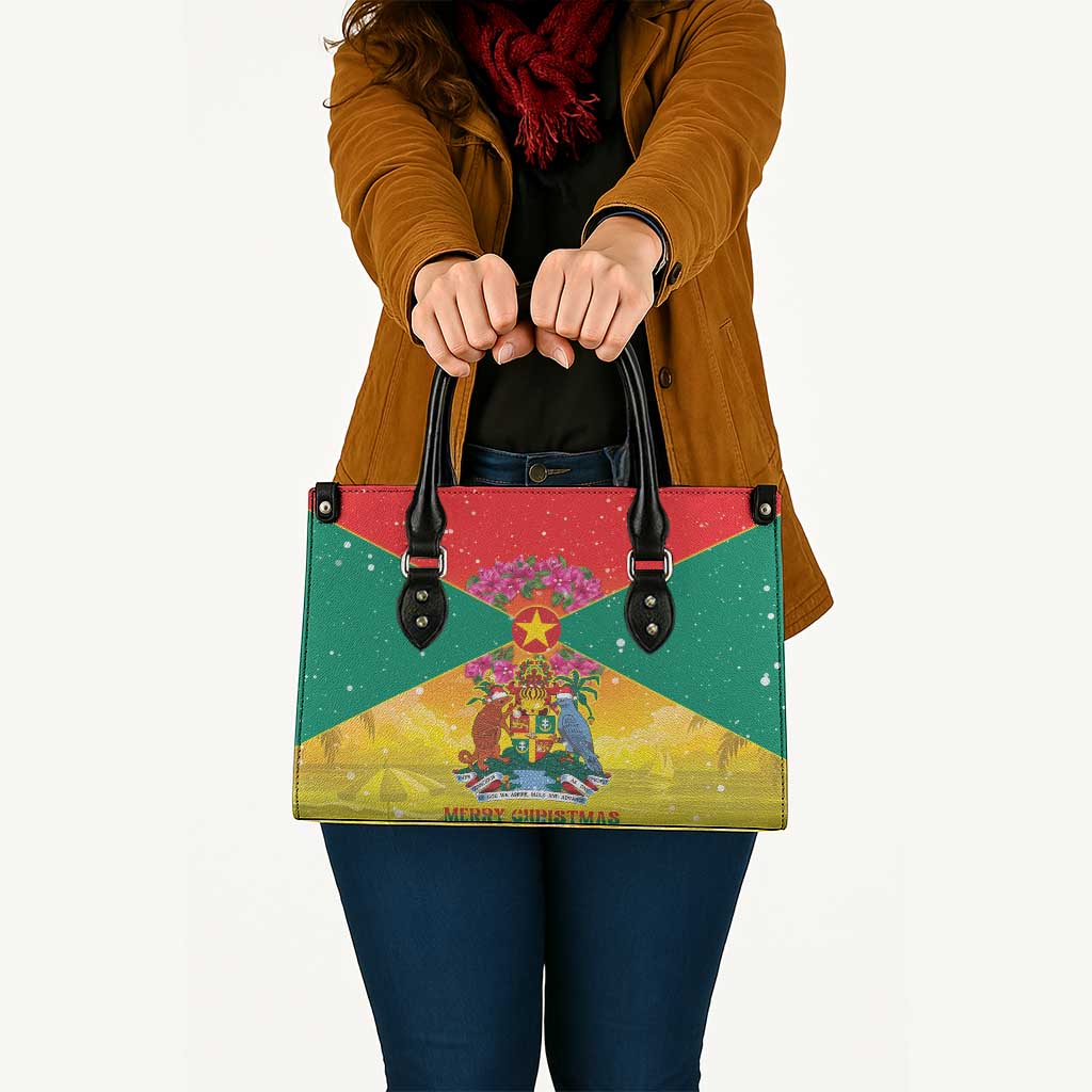 Grenada Christmas Leather Bag Coat Of Arms Bougainvillea Wreath - Wonder Print Shop