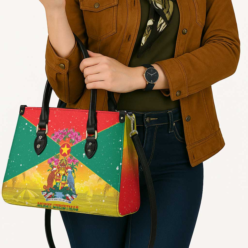 Grenada Christmas Leather Bag Coat Of Arms Bougainvillea Wreath - Wonder Print Shop