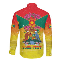 Personalized Grenada Christmas Long Sleeve Button Shirt Coat Of Arms Bougainvillea Wreath - Wonder Print Shop