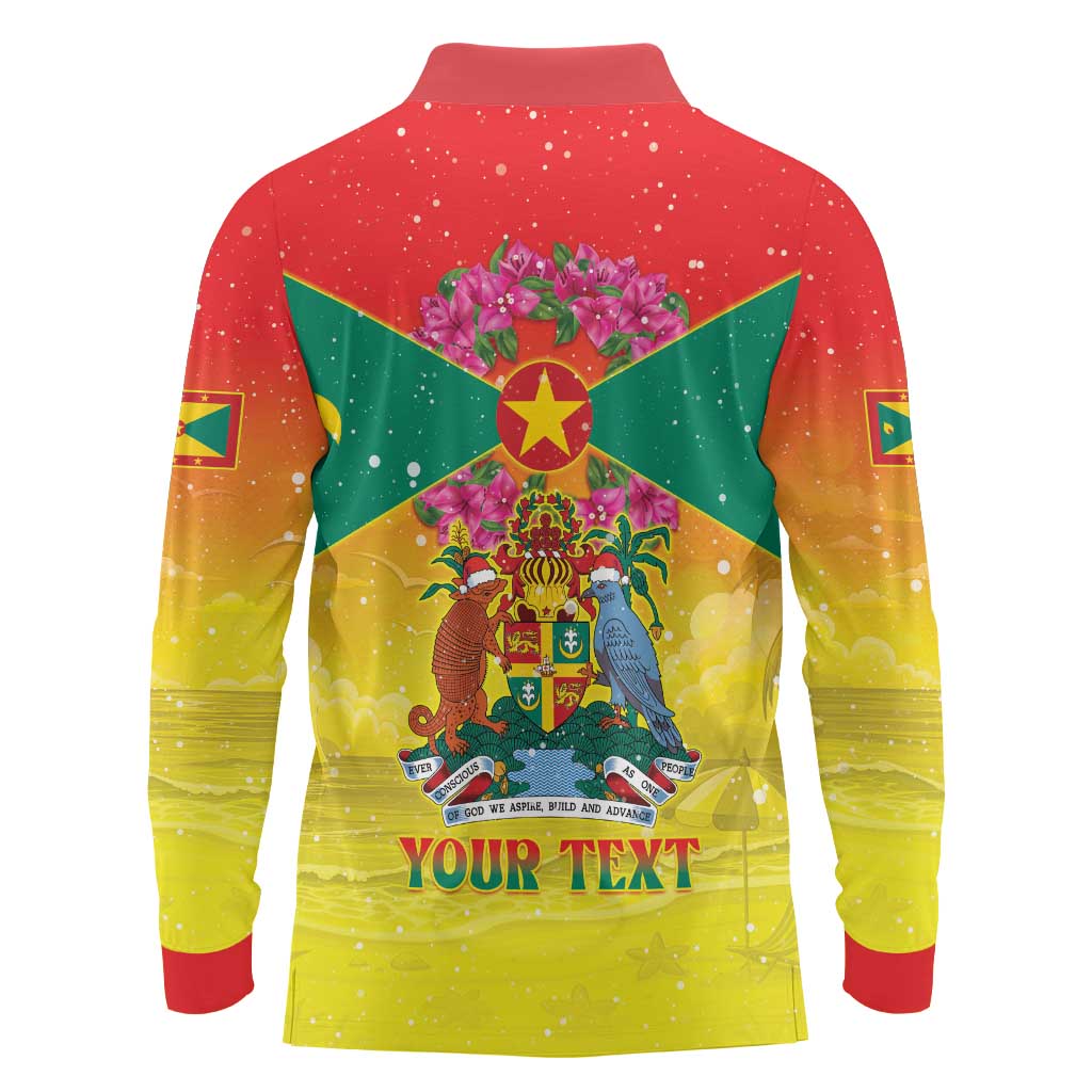 Personalized Grenada Christmas Long Sleeve Polo Shirt Coat Of Arms Bougainvillea Wreath - Wonder Print Shop