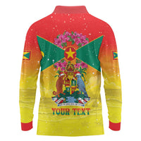Personalized Grenada Christmas Long Sleeve Polo Shirt Coat Of Arms Bougainvillea Wreath - Wonder Print Shop
