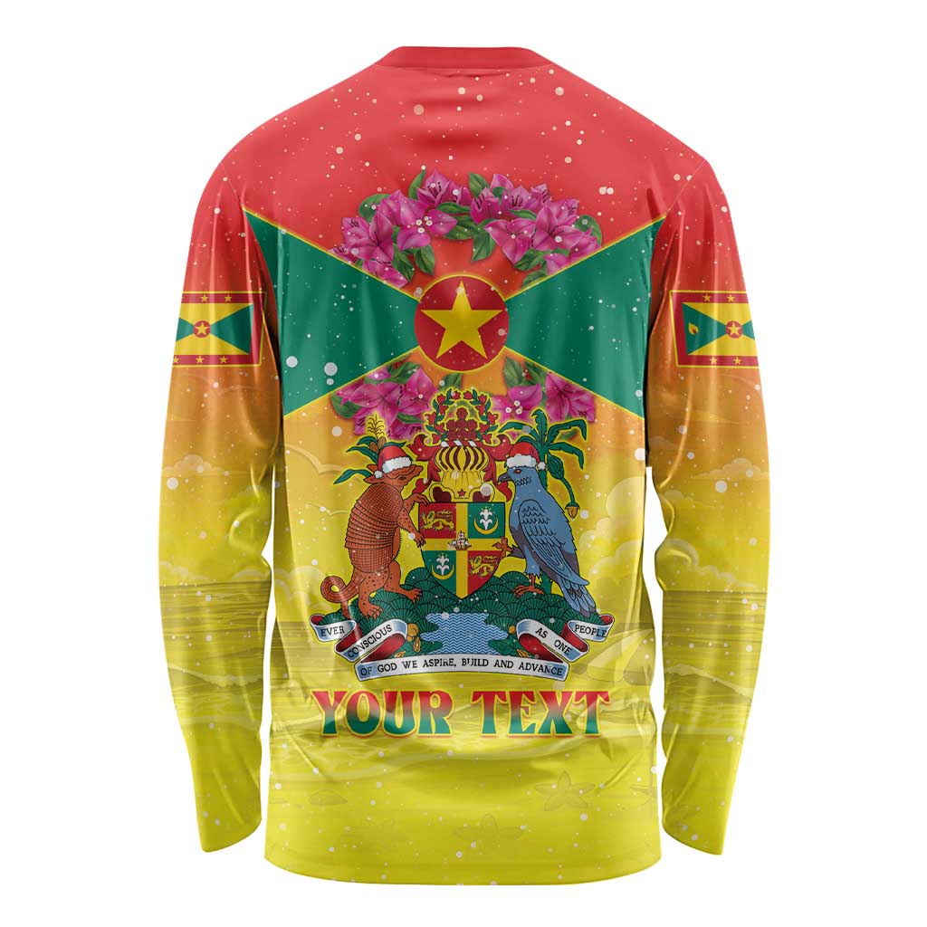 Personalized Grenada Christmas Long Sleeve Shirt Coat Of Arms Bougainvillea Wreath - Wonder Print Shop