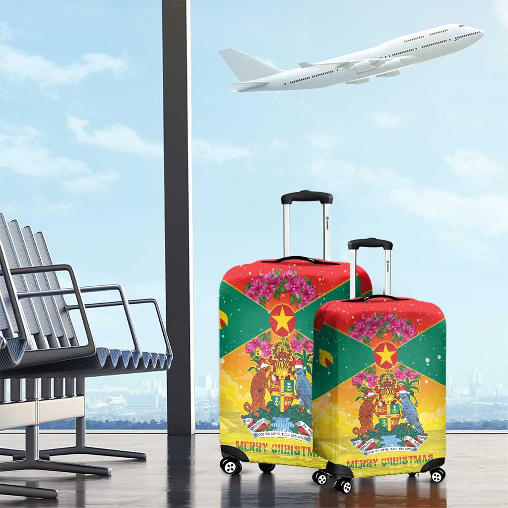 Grenada Christmas Luggage Cover Coat Of Arms Bougainvillea Wreath - Wonder Print Shop