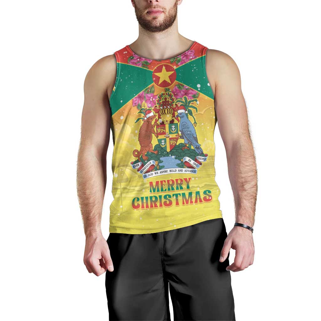 Personalized Grenada Christmas Men Tank Top Coat Of Arms Bougainvillea Wreath - Wonder Print Shop