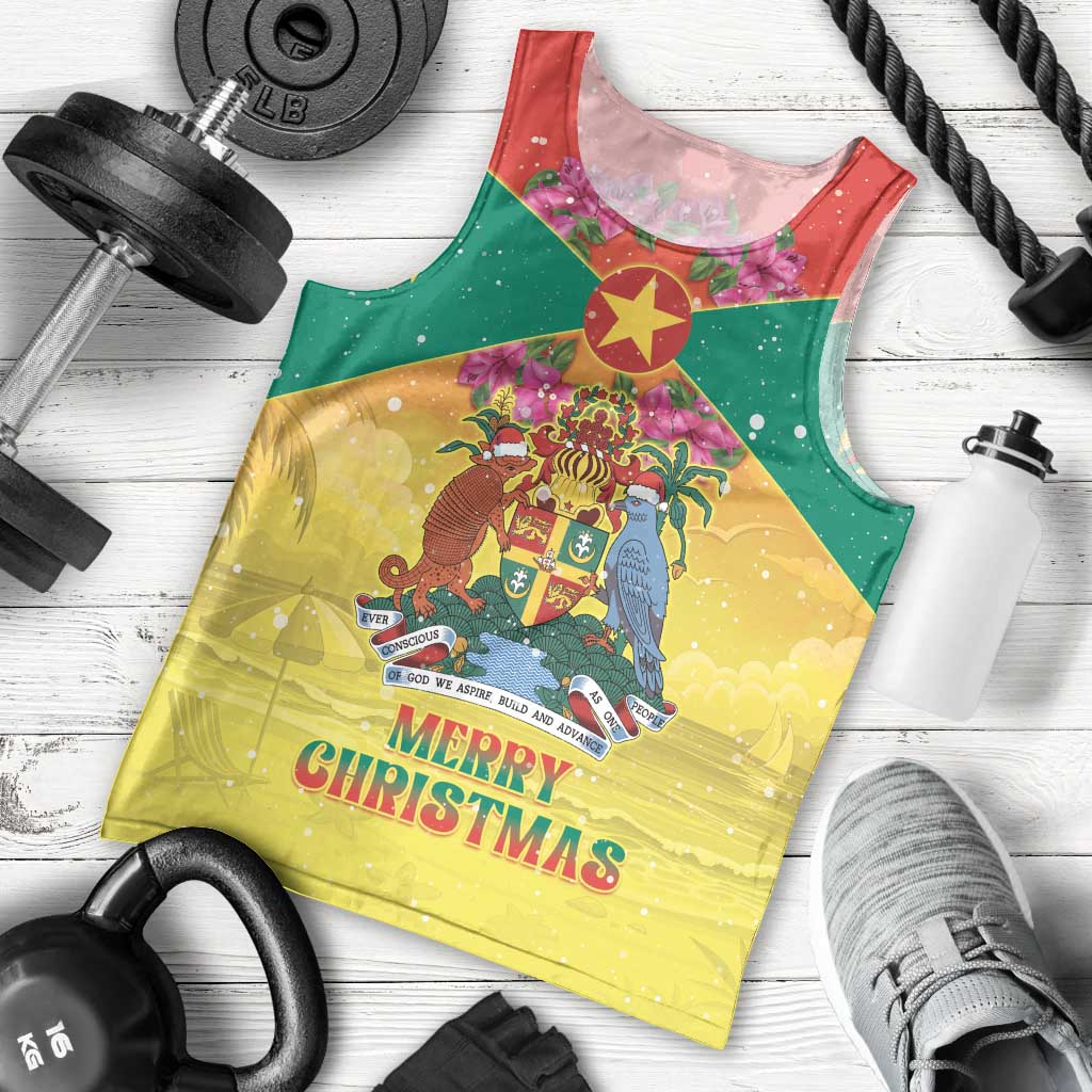 Personalized Grenada Christmas Men Tank Top Coat Of Arms Bougainvillea Wreath - Wonder Print Shop
