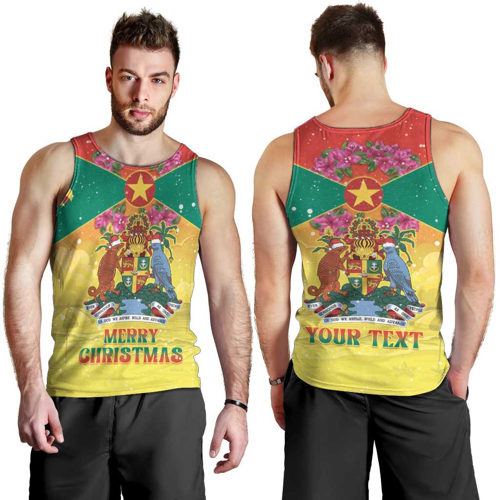 Personalized Grenada Christmas Men Tank Top Coat Of Arms Bougainvillea Wreath - Wonder Print Shop