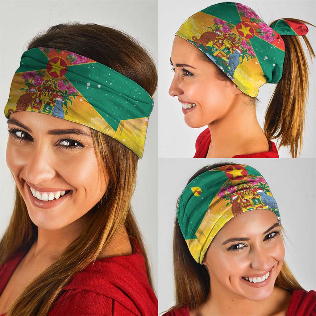 Grenada Christmas Neck Gaiter Coat Of Arms Bougainvillea Wreath - Wonder Print Shop