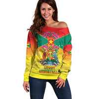 Personalized Grenada Christmas Off Shoulder Sweater Coat Of Arms Bougainvillea Wreath - Wonder Print Shop