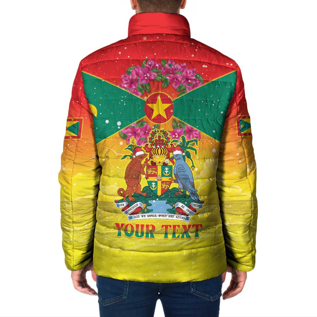 Personalized Grenada Christmas Padded Jacket Coat Of Arms Bougainvillea Wreath - Wonder Print Shop
