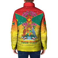 Personalized Grenada Christmas Padded Jacket Coat Of Arms Bougainvillea Wreath - Wonder Print Shop