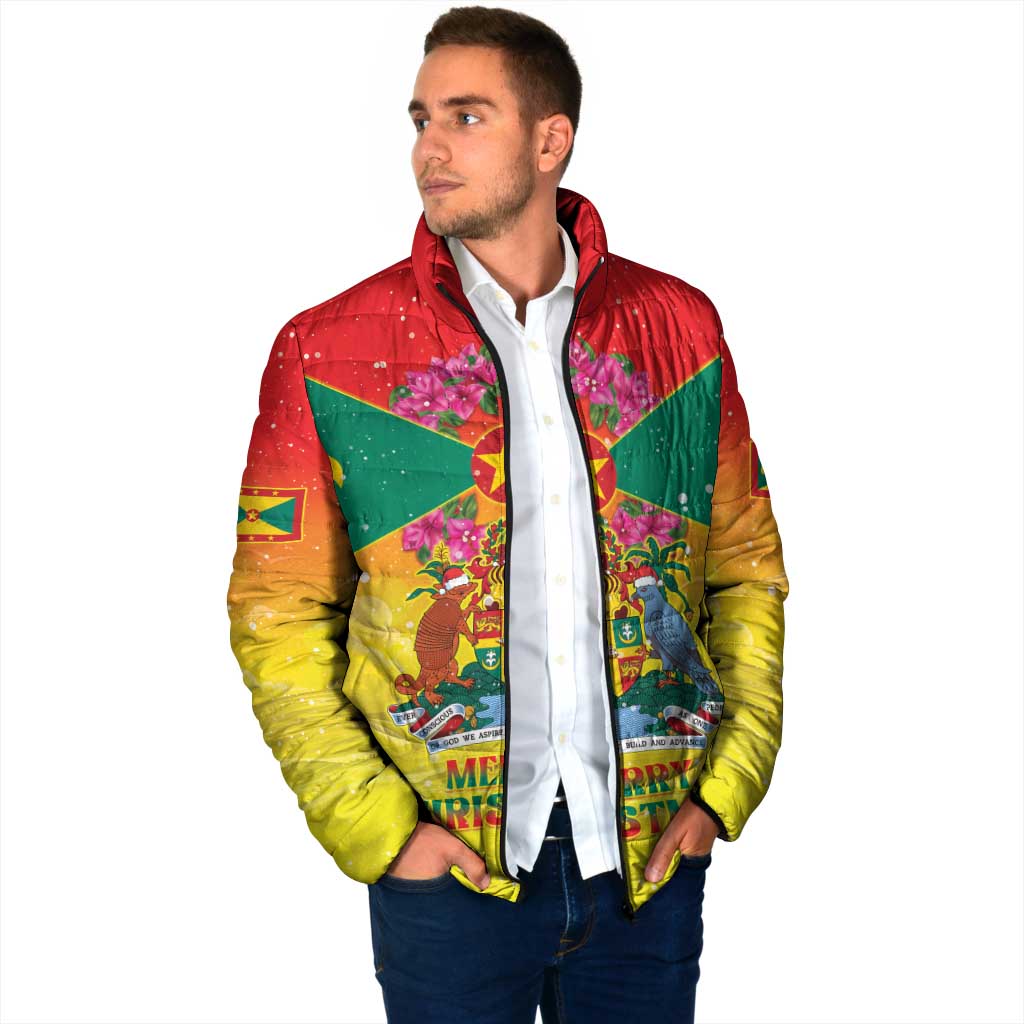 Personalized Grenada Christmas Padded Jacket Coat Of Arms Bougainvillea Wreath - Wonder Print Shop