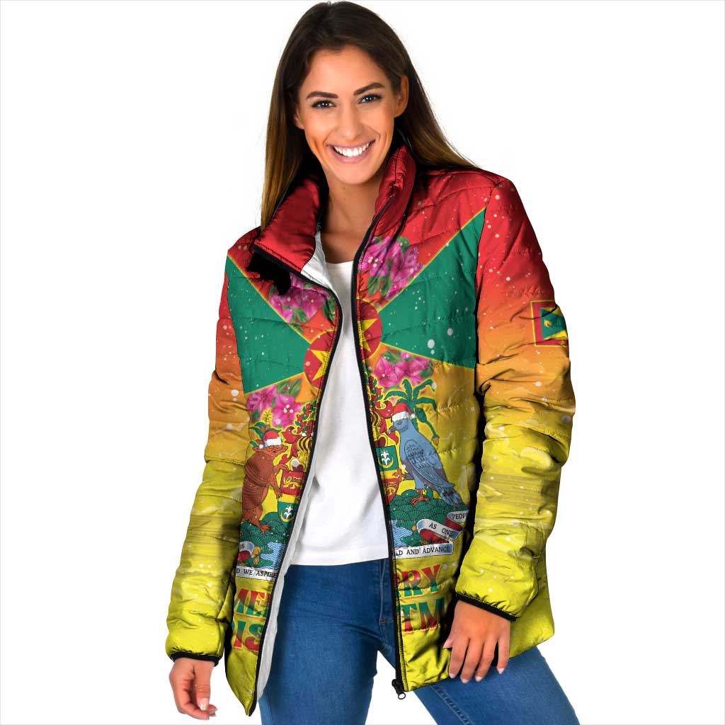 Personalized Grenada Christmas Padded Jacket Coat Of Arms Bougainvillea Wreath - Wonder Print Shop