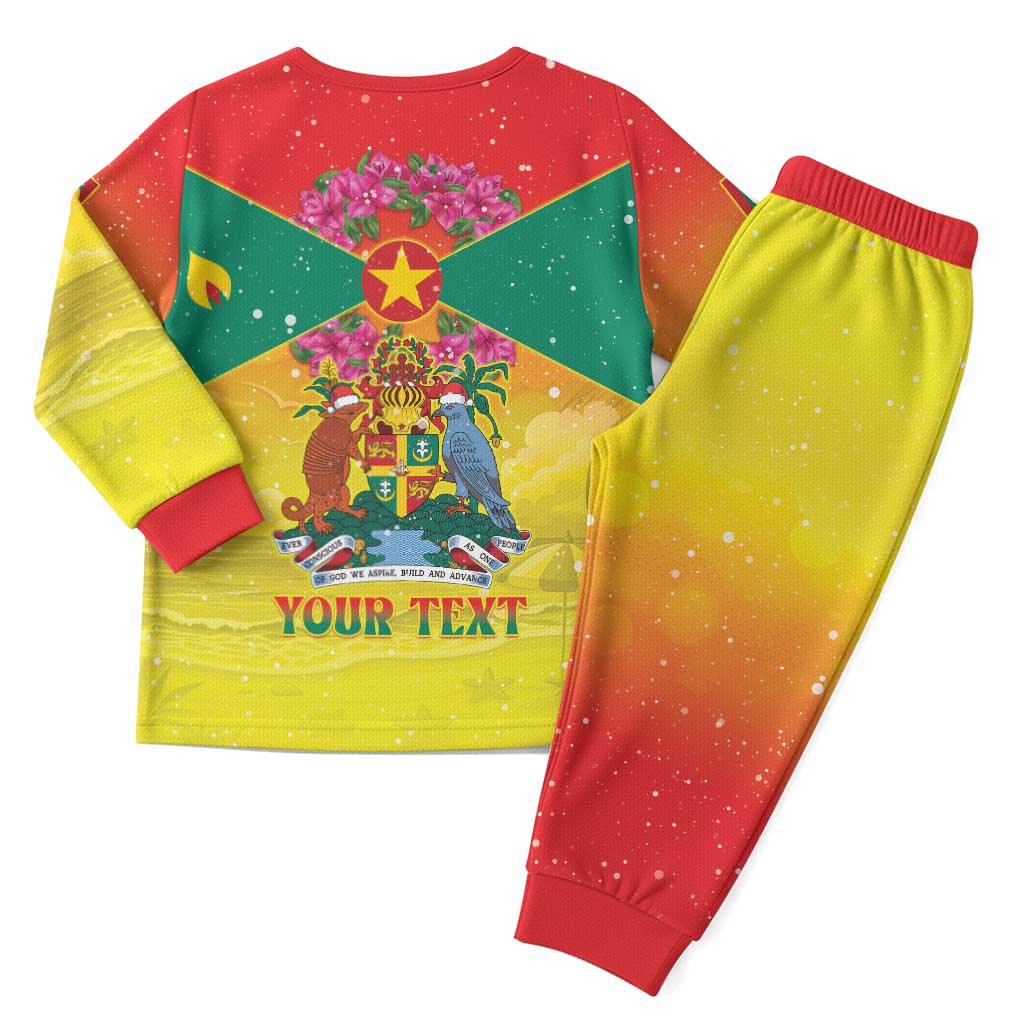 Personalized Grenada Christmas Pajama Set Coat Of Arms Bougainvillea Wreath - Wonder Print Shop