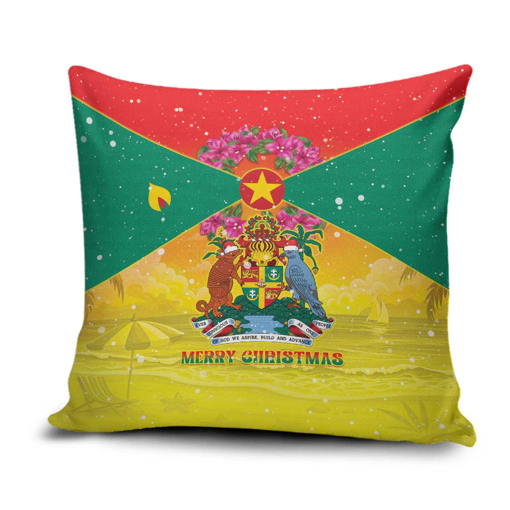 Grenada Christmas Pillow Cover Coat Of Arms Bougainvillea Wreath - Wonder Print Shop