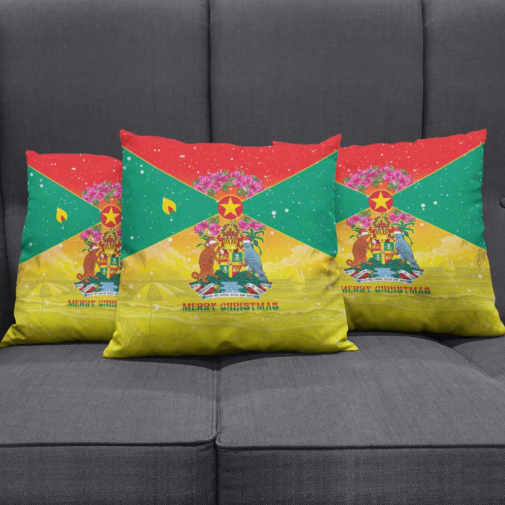 Grenada Christmas Pillow Cover Coat Of Arms Bougainvillea Wreath - Wonder Print Shop