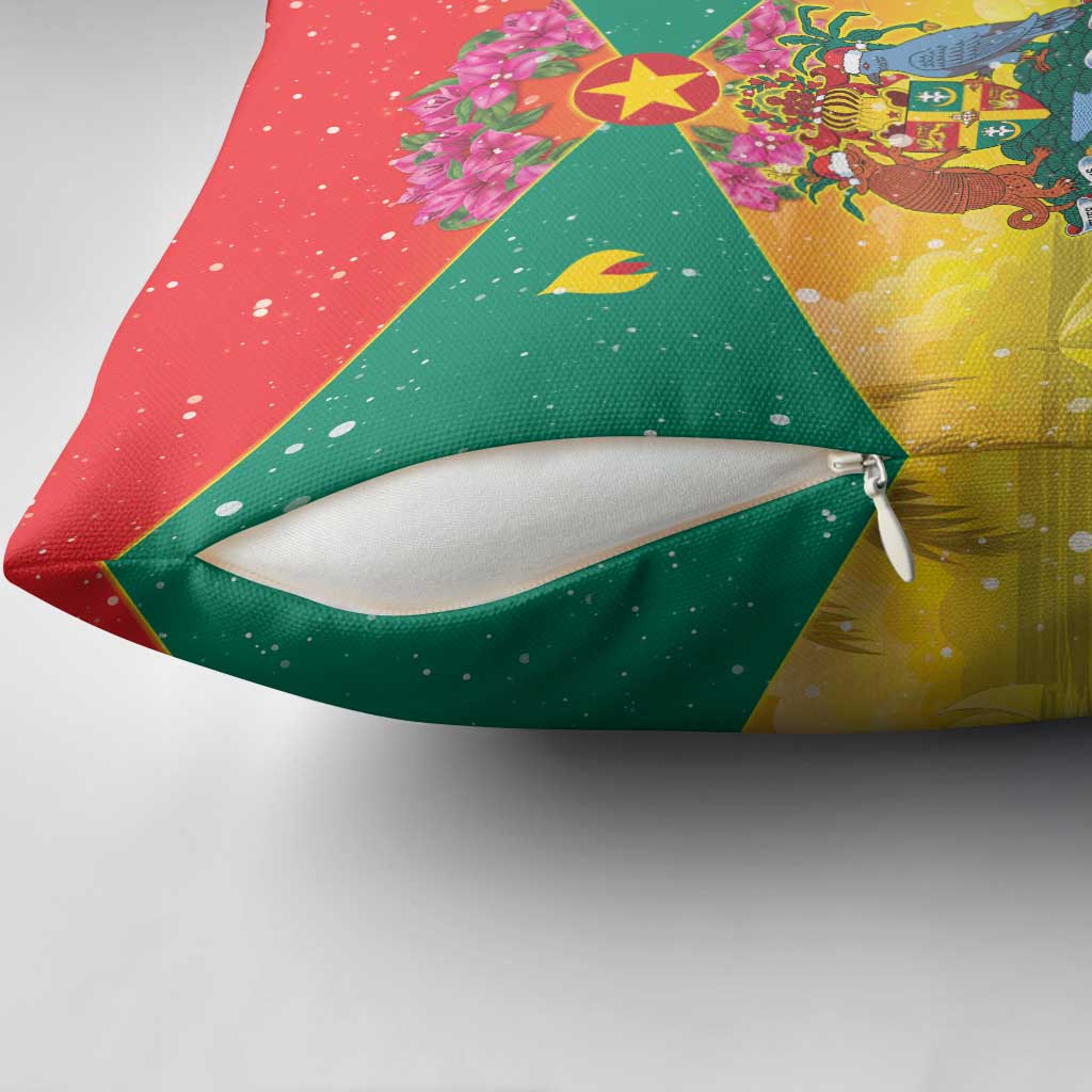 Grenada Christmas Pillow Cover Coat Of Arms Bougainvillea Wreath - Wonder Print Shop