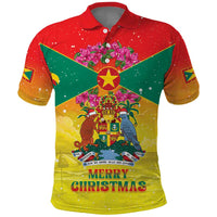 Personalized Grenada Christmas Polo Shirt Coat Of Arms Bougainvillea Wreath - Wonder Print Shop