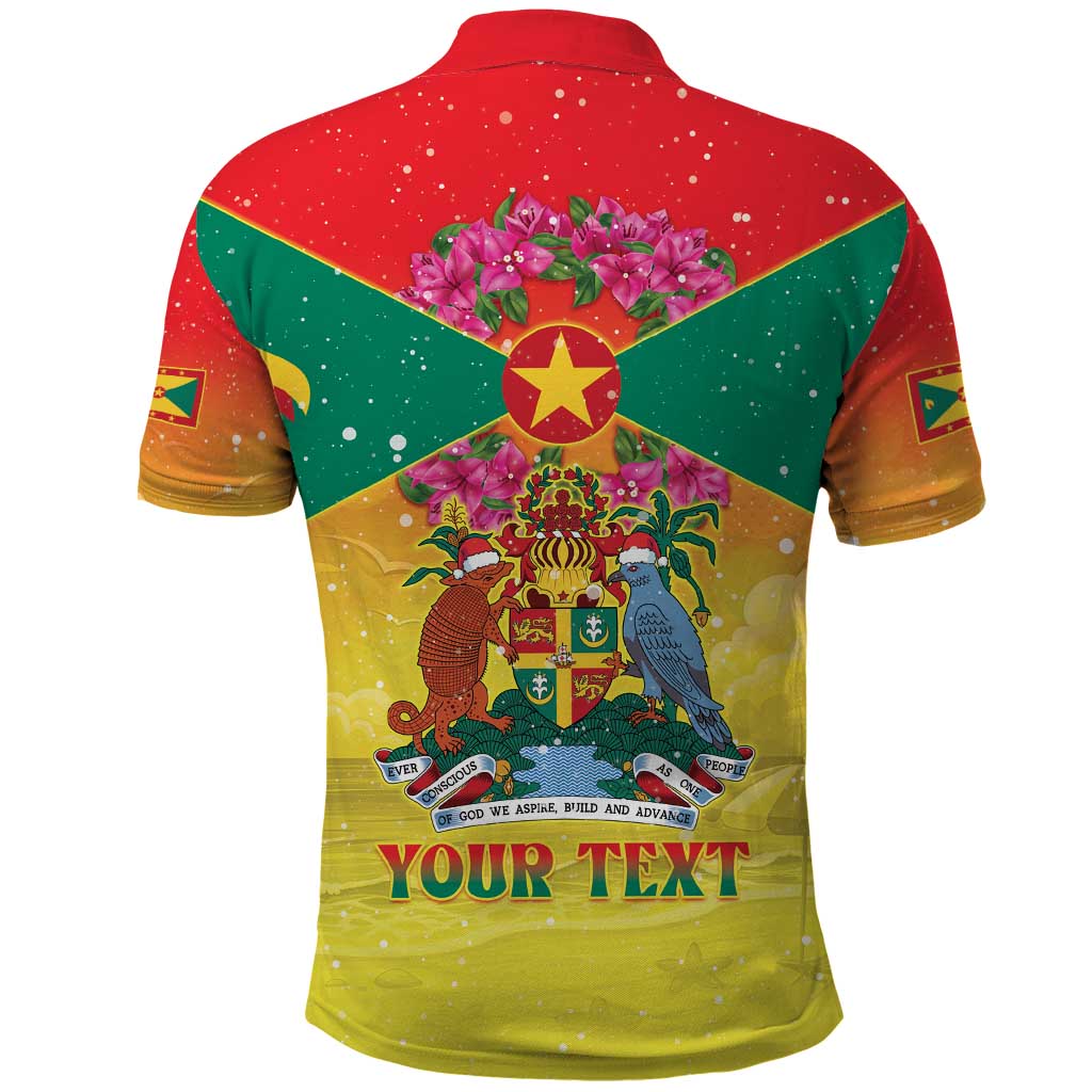 Personalized Grenada Christmas Polo Shirt Coat Of Arms Bougainvillea Wreath - Wonder Print Shop