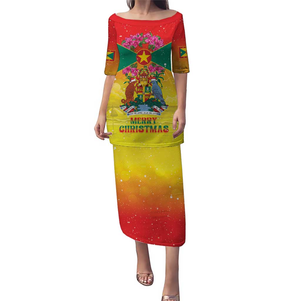 Personalized Grenada Christmas Puletasi Coat Of Arms Bougainvillea Wreath - Wonder Print Shop