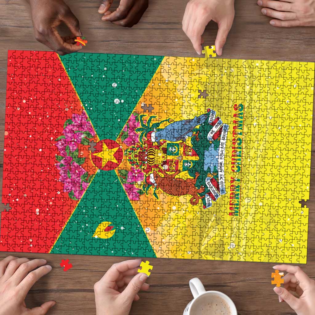 Grenada Christmas Puzzle Coat Of Arms Bougainvillea Wreath - Wonder Print Shop
