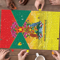 Grenada Christmas Puzzle Coat Of Arms Bougainvillea Wreath - Wonder Print Shop