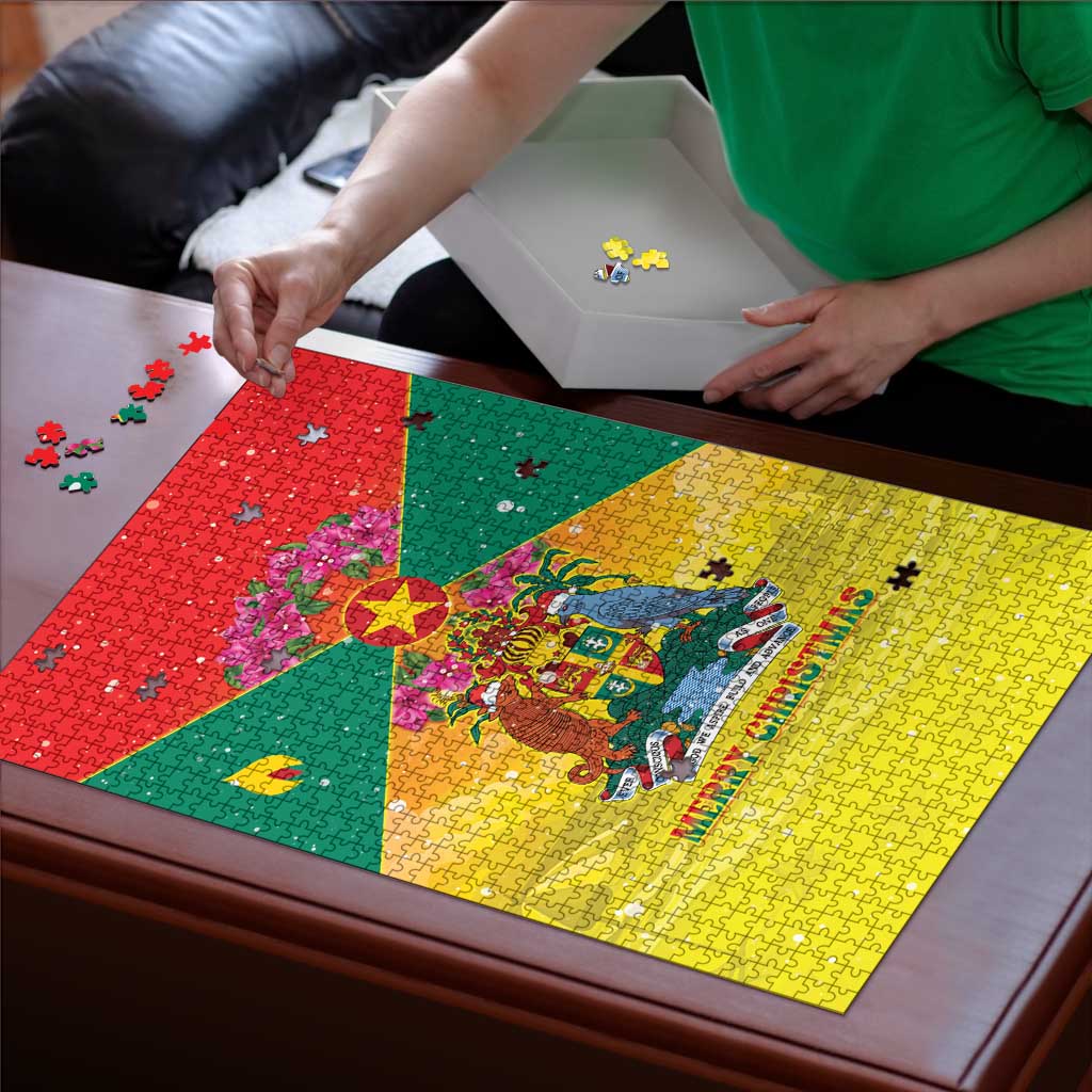 Grenada Christmas Puzzle Coat Of Arms Bougainvillea Wreath - Wonder Print Shop