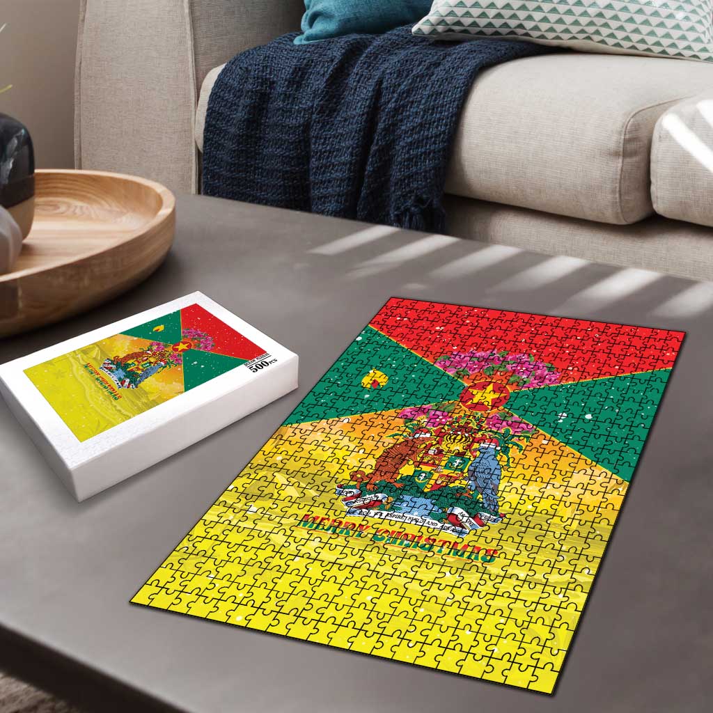 Grenada Christmas Puzzle Coat Of Arms Bougainvillea Wreath - Wonder Print Shop