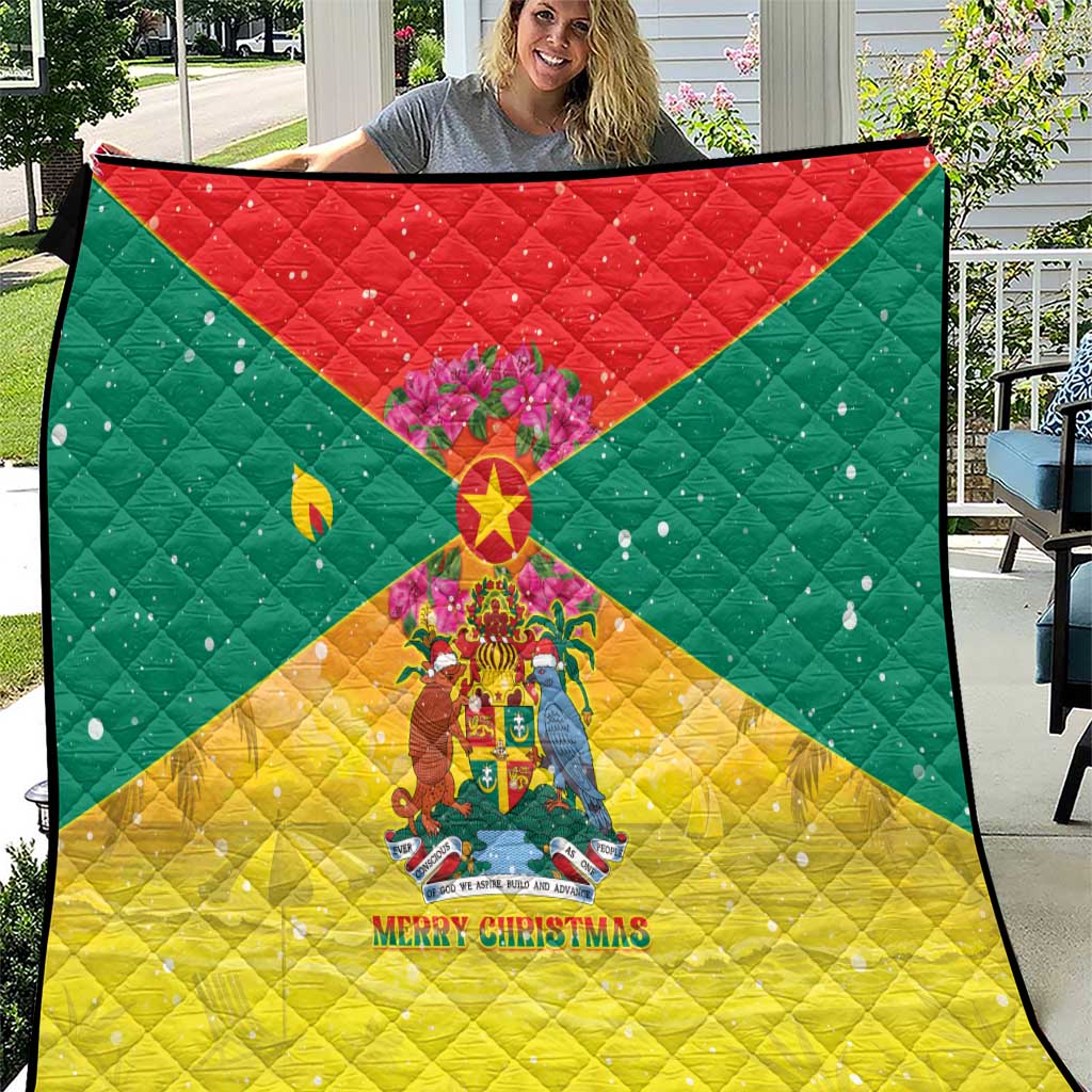 Grenada Christmas Quilt Coat Of Arms Bougainvillea Wreath - Wonder Print Shop