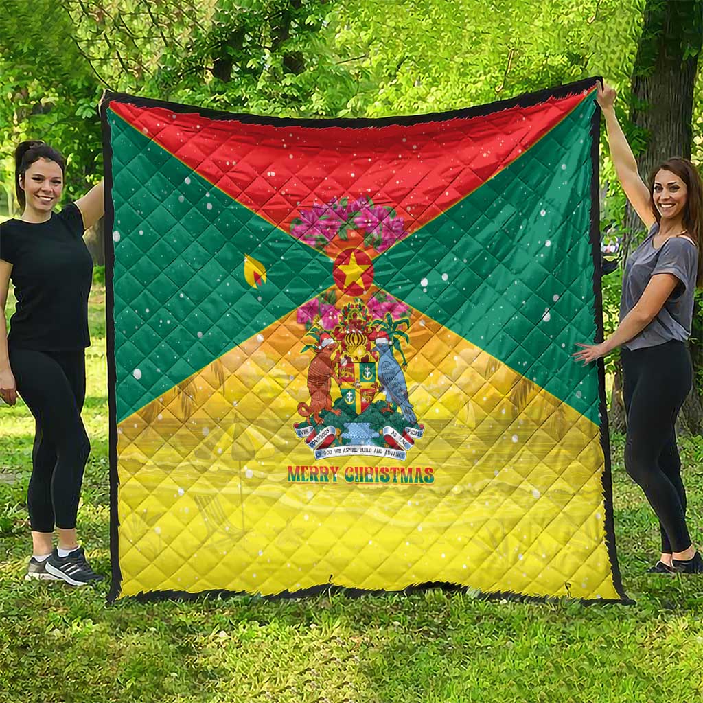 Grenada Christmas Quilt Coat Of Arms Bougainvillea Wreath - Wonder Print Shop