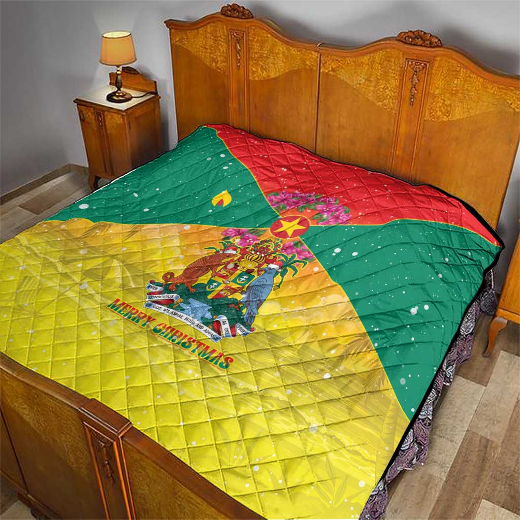 Grenada Christmas Quilt Coat Of Arms Bougainvillea Wreath - Wonder Print Shop
