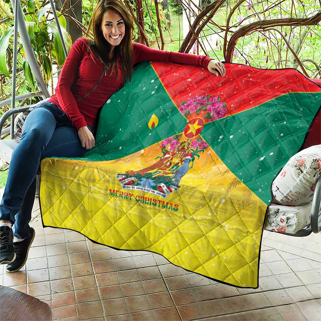 Grenada Christmas Quilt Coat Of Arms Bougainvillea Wreath - Wonder Print Shop