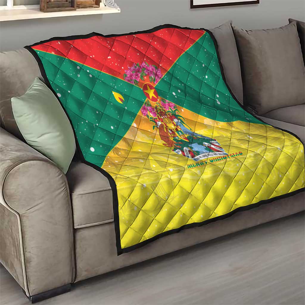 Grenada Christmas Quilt Coat Of Arms Bougainvillea Wreath - Wonder Print Shop