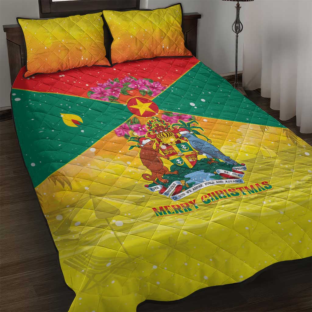 Grenada Christmas Quilt Bed Set Coat Of Arms Bougainvillea Wreath - Wonder Print Shop
