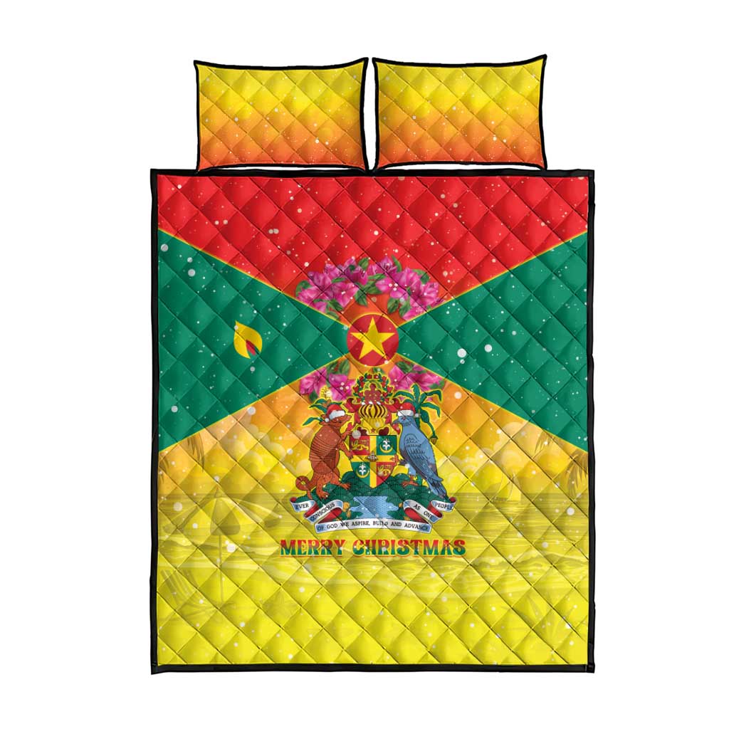 Grenada Christmas Quilt Bed Set Coat Of Arms Bougainvillea Wreath - Wonder Print Shop