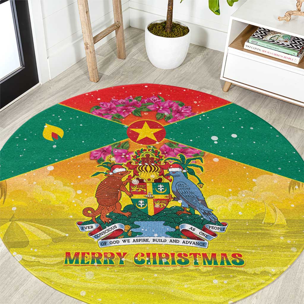 Grenada Christmas Round Carpet Coat Of Arms Bougainvillea Wreath - Wonder Print Shop