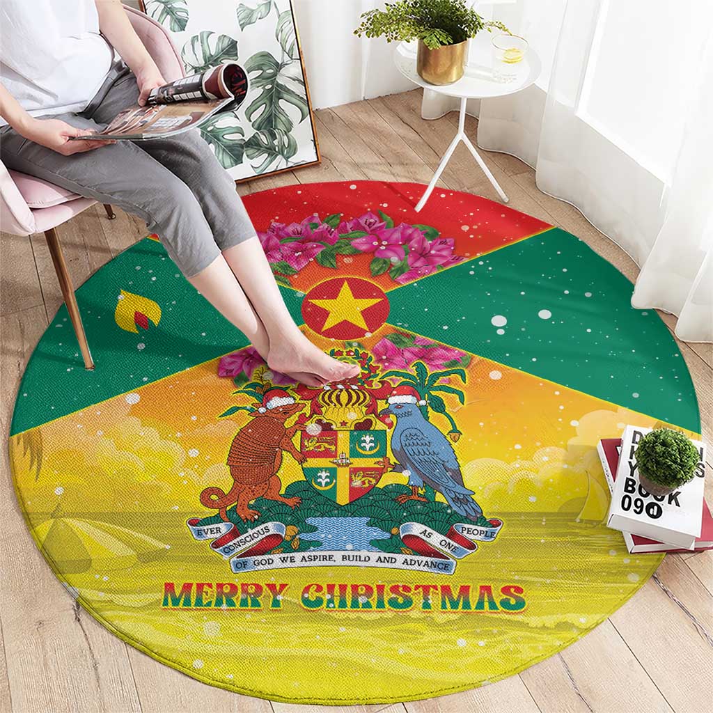 Grenada Christmas Round Carpet Coat Of Arms Bougainvillea Wreath - Wonder Print Shop
