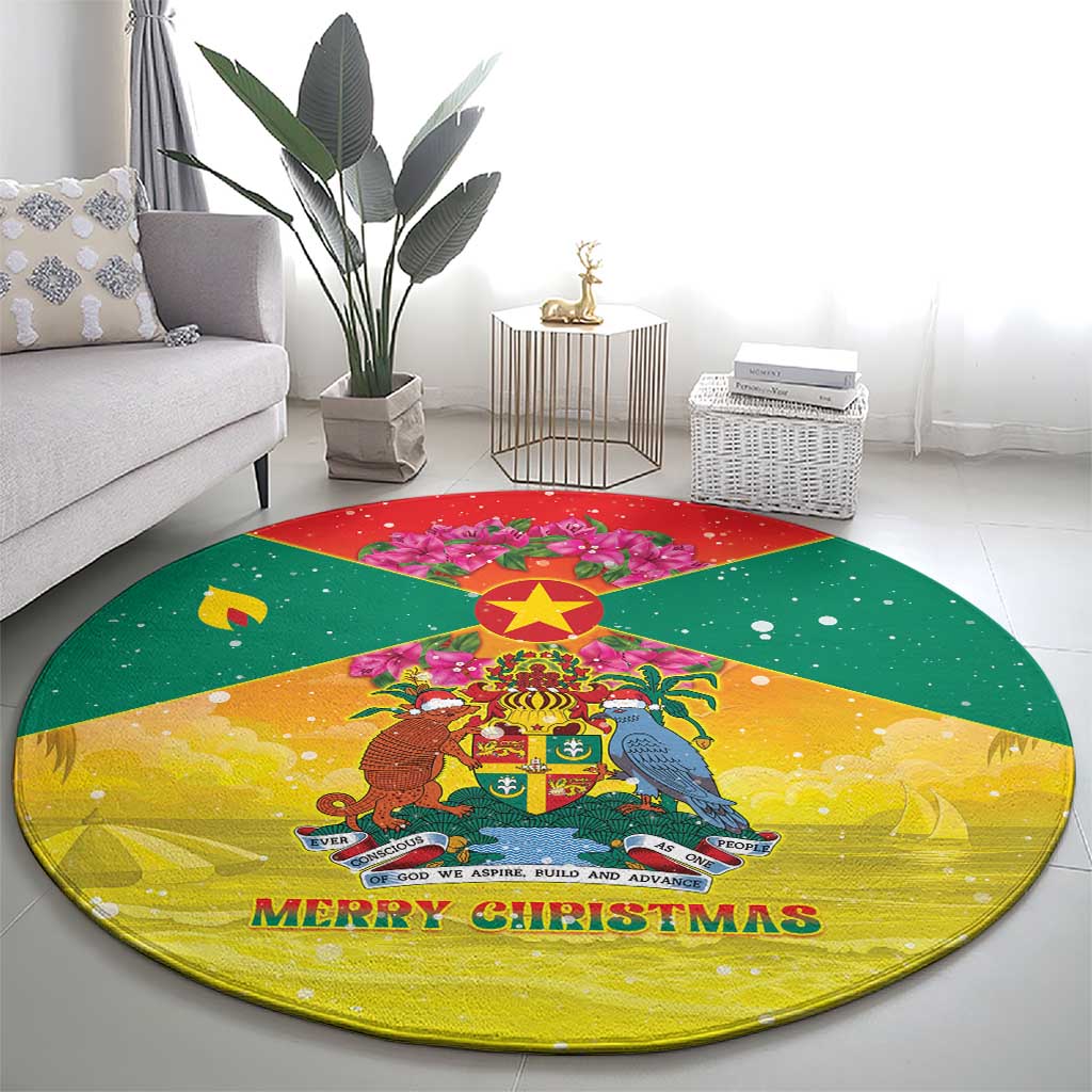 Grenada Christmas Round Carpet Coat Of Arms Bougainvillea Wreath - Wonder Print Shop