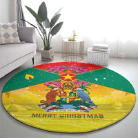 Grenada Christmas Round Carpet Coat Of Arms Bougainvillea Wreath - Wonder Print Shop