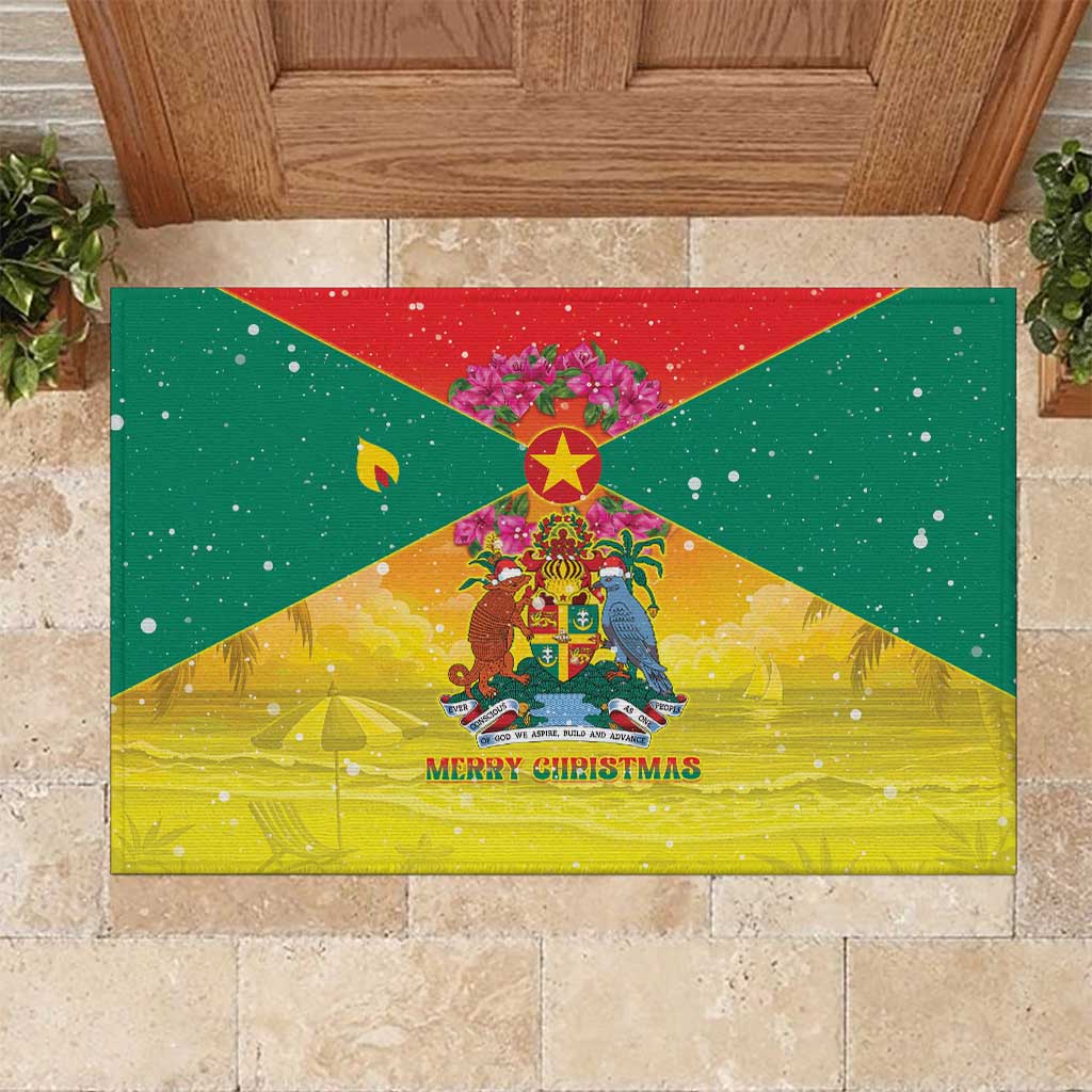 Grenada Christmas Rubber Doormat Coat Of Arms Bougainvillea Wreath - Wonder Print Shop