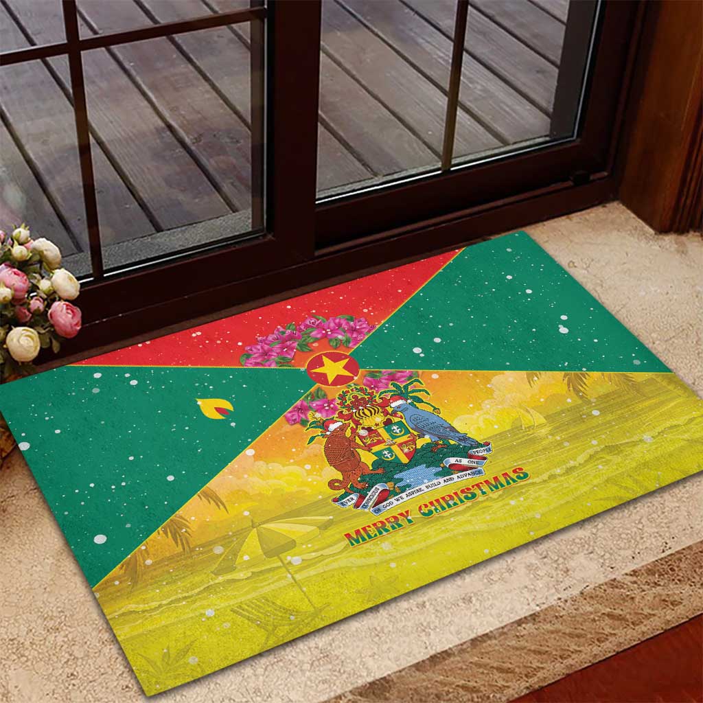 Grenada Christmas Rubber Doormat Coat Of Arms Bougainvillea Wreath - Wonder Print Shop