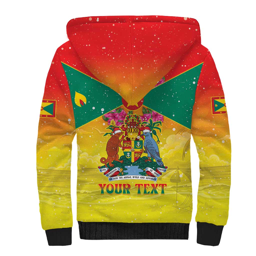 Personalized Grenada Christmas Sherpa Hoodie Coat Of Arms Bougainvillea Wreath - Wonder Print Shop
