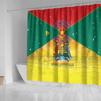 Grenada Christmas Shower Curtain Coat Of Arms Bougainvillea Wreath - Wonder Print Shop