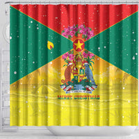 Grenada Christmas Shower Curtain Coat Of Arms Bougainvillea Wreath - Wonder Print Shop