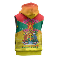 Personalized Grenada Christmas Sleeveless Hoodie Coat Of Arms Bougainvillea Wreath - Wonder Print Shop