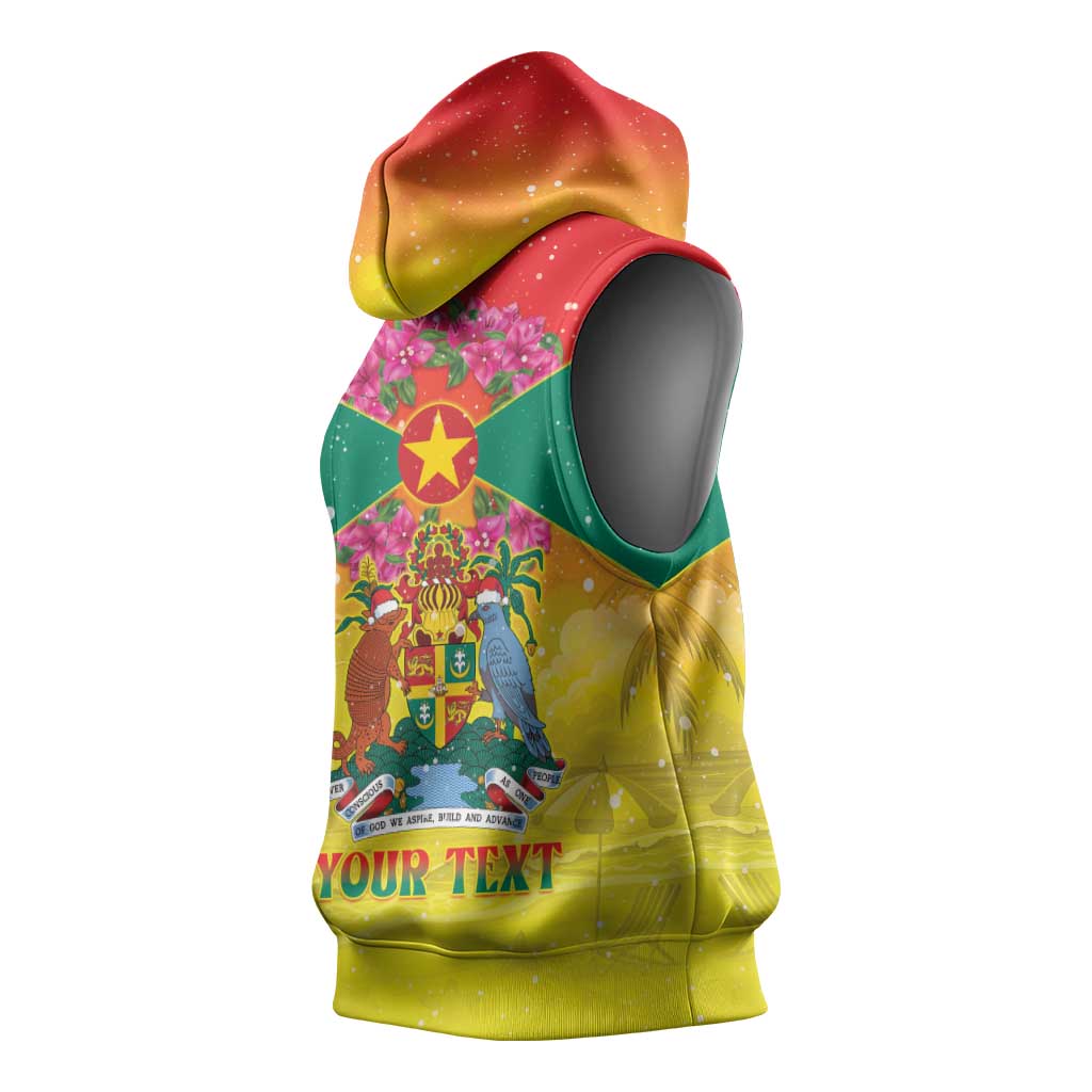 Personalized Grenada Christmas Sleeveless Hoodie Coat Of Arms Bougainvillea Wreath - Wonder Print Shop
