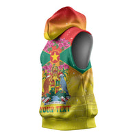 Personalized Grenada Christmas Sleeveless Hoodie Coat Of Arms Bougainvillea Wreath - Wonder Print Shop