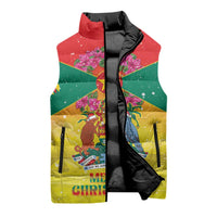 Personalized Grenada Christmas Sleeveless Puffer Jacket Coat Of Arms Bougainvillea Wreath - Wonder Print Shop