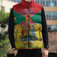 Personalized Grenada Christmas Sleeveless Puffer Jacket Coat Of Arms Bougainvillea Wreath - Wonder Print Shop