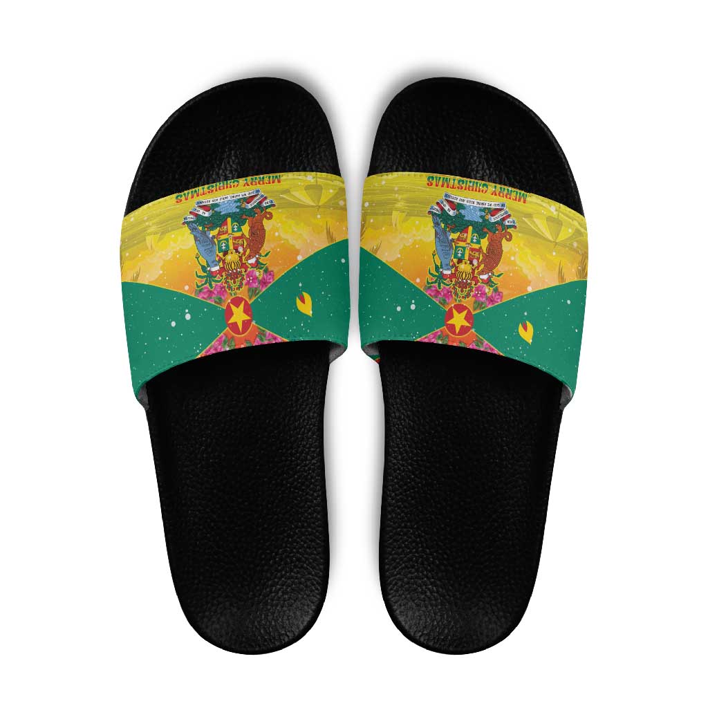 Grenada Christmas Slide Sandals Coat Of Arms Bougainvillea Wreath - Wonder Print Shop
